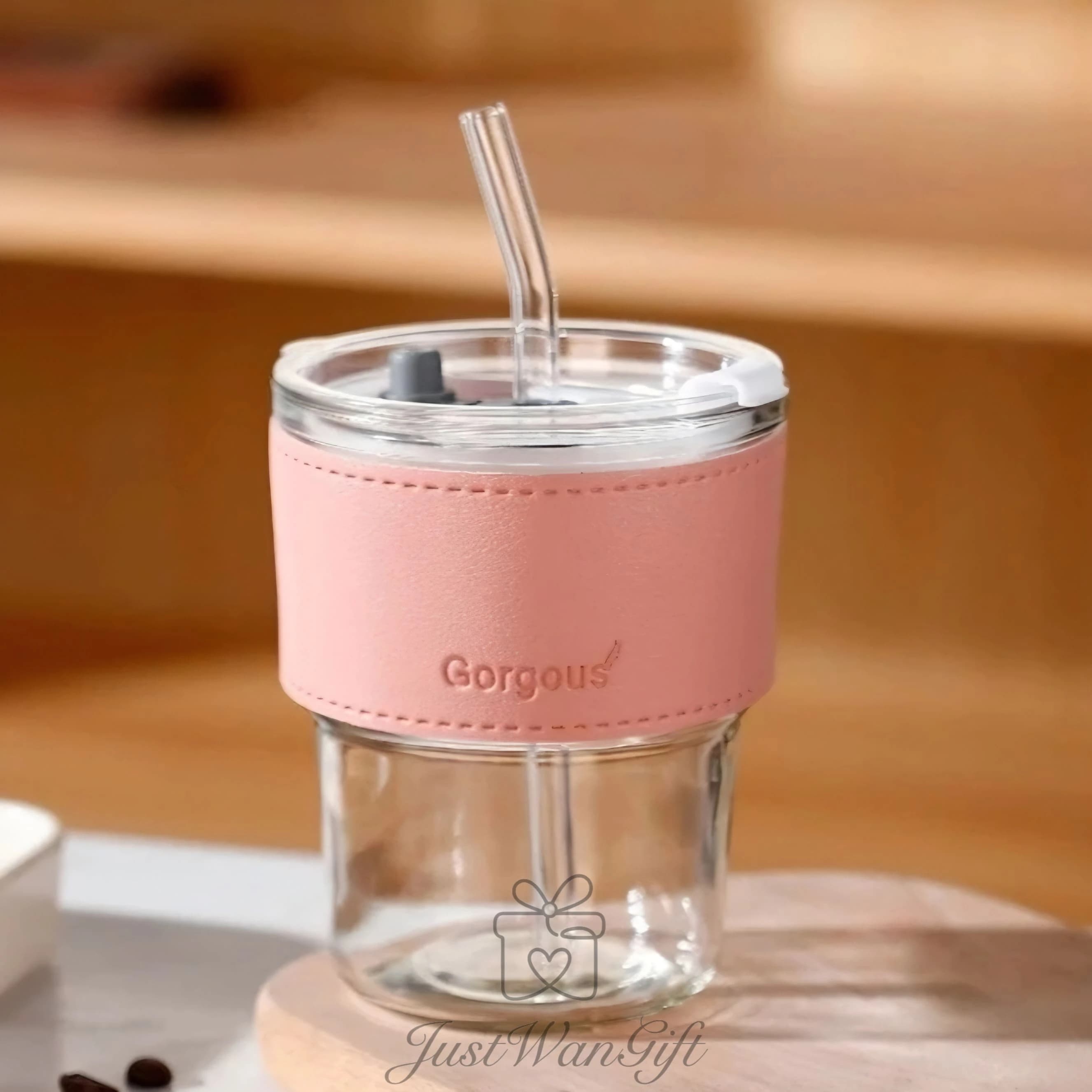 Glass Straw Cup with Lid Heat Cold Resistant