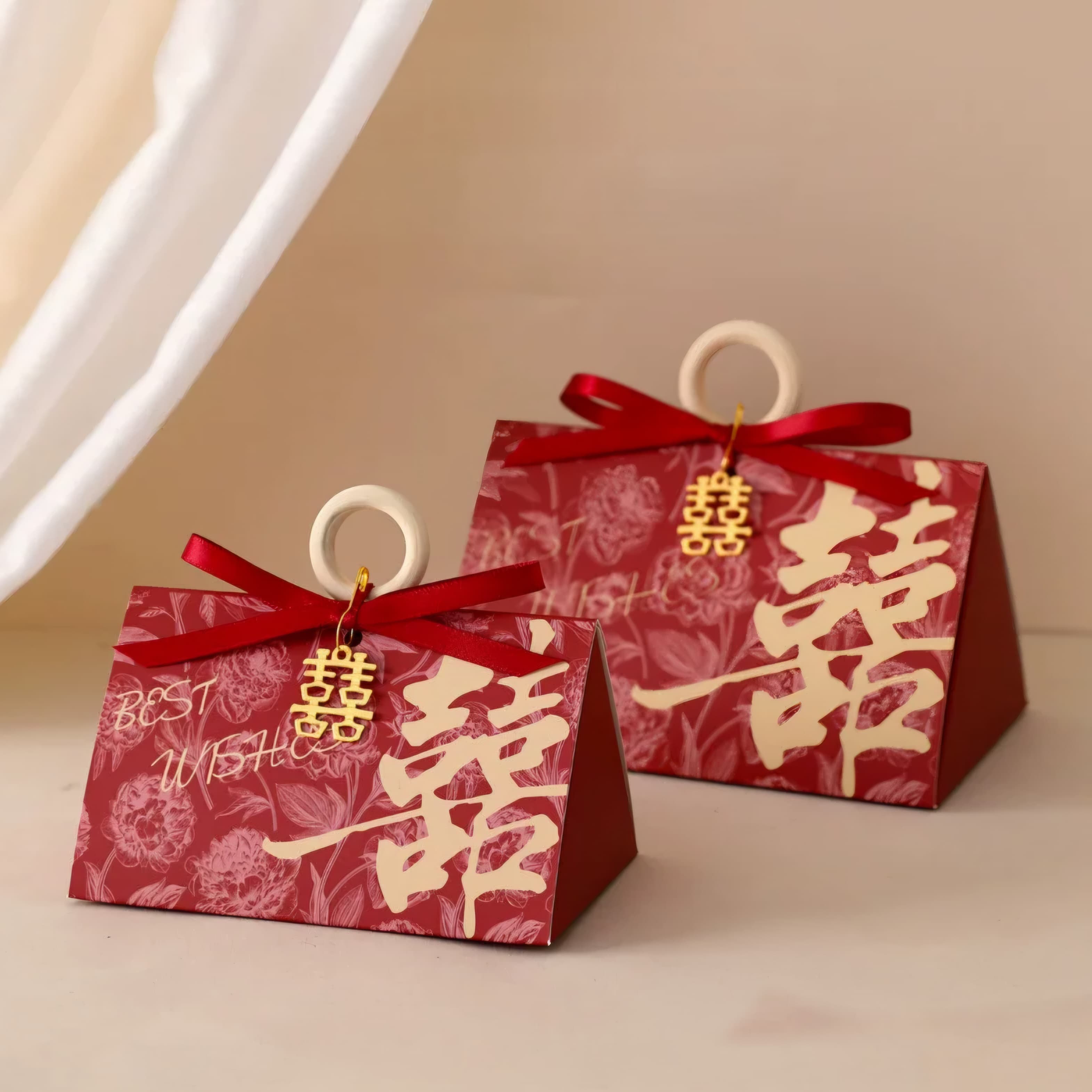 Modern Oriental Box with with Wood Ring Handle