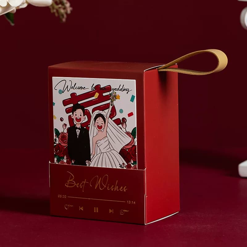 Cartoon Bride & Groom Wedding Favor Box with Music Controls Design